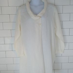 NWT FLAX Ivory Linen Dress with Unique Shawl Collar, Size Large / 14-18 Gorgeous